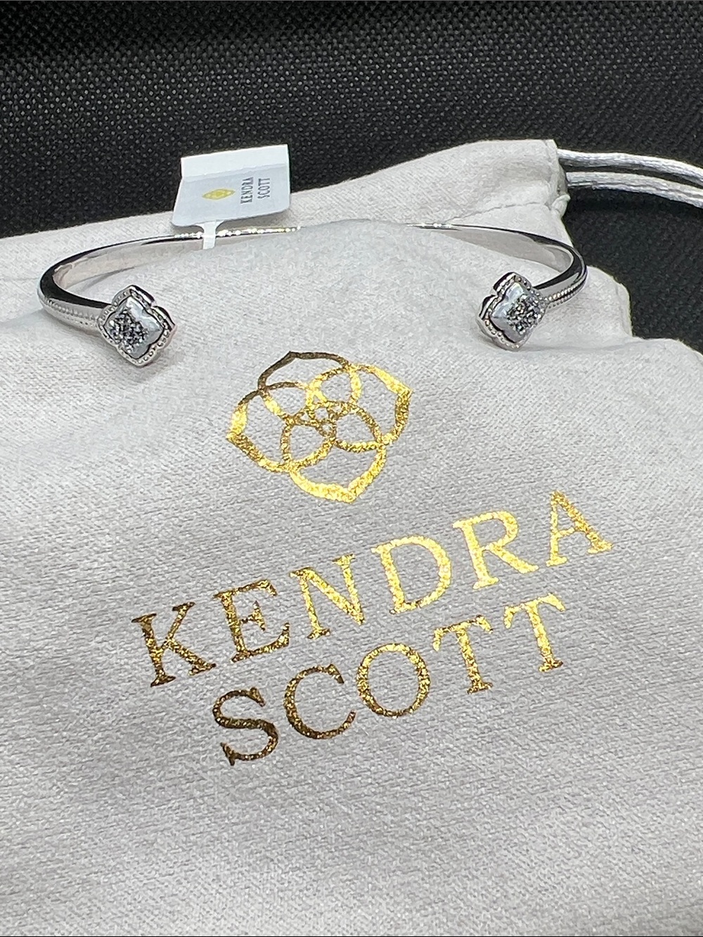 Kendra Scott Silver Open Cuff Bracelet with Silver Dursy Stone Ends NWT